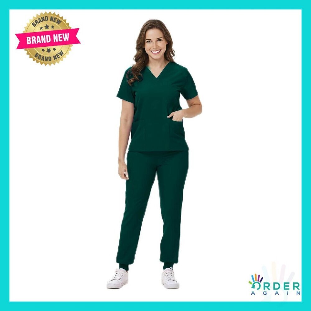 V-Neck Scrub Top Jogger Pants Set Professional Workwear Classic Fit
